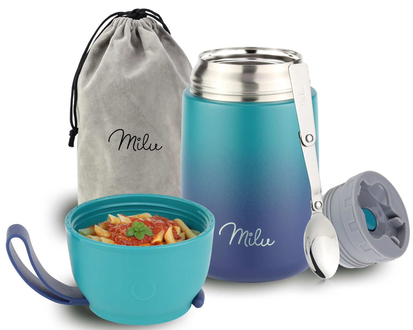 Thermobehälter für Essen, 800ml Edelstahl, Grün Blau 800 ml