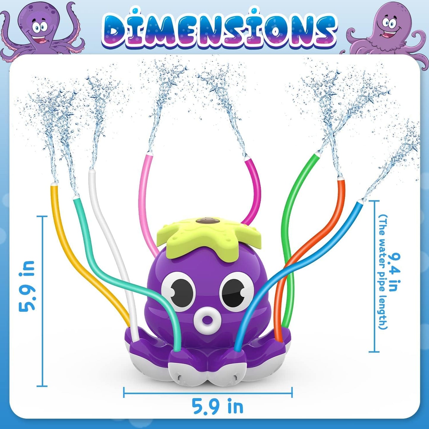 Wasserspielzeug Sprinkler-Oktopus für Kinder ab 3 Jahren, Oktopus-Lila