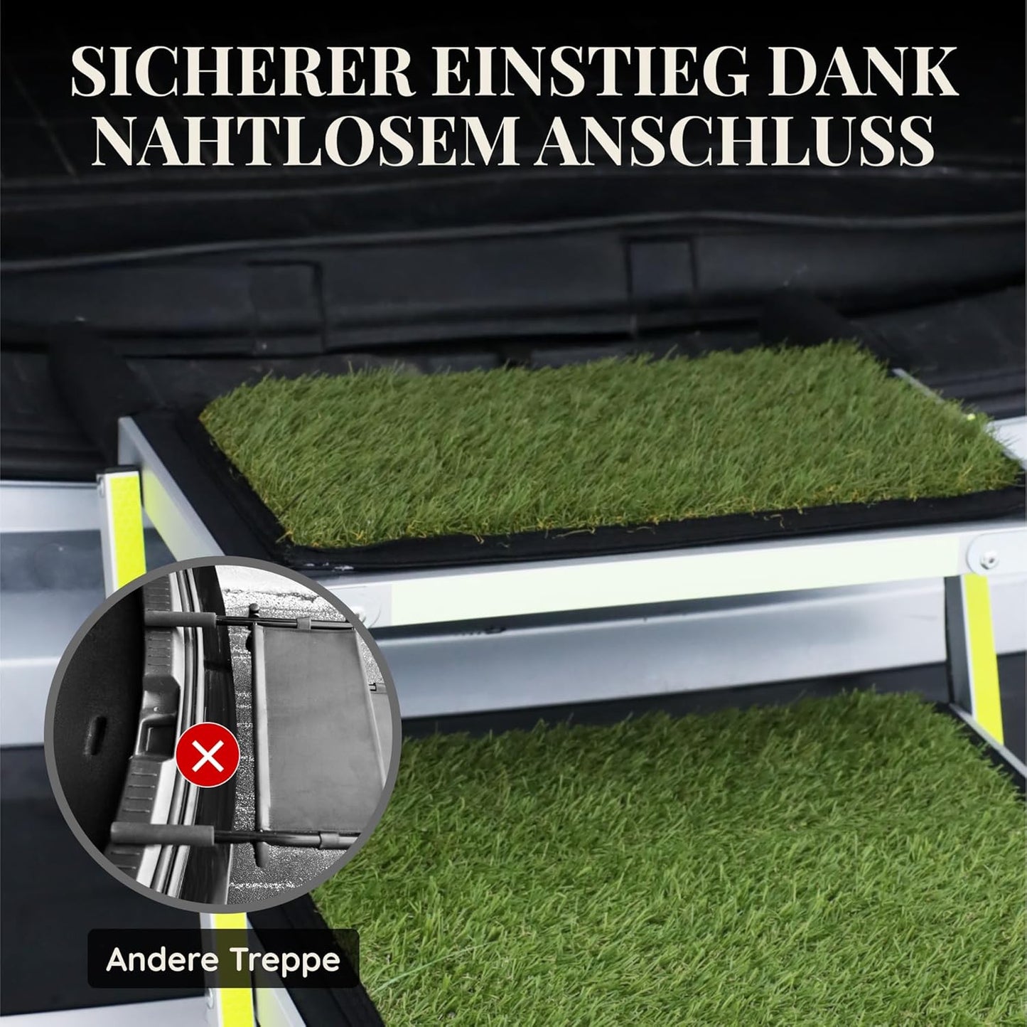 Faltbare Hundetreppe mit Antirutsch Kunstrasen Einsatz, bis 77kg, 4 Grass