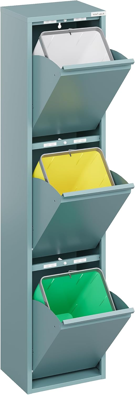 Küchen-Mülleimer mit Klappdeckel, 3 x 15 L, 3 X 15 L Blau
