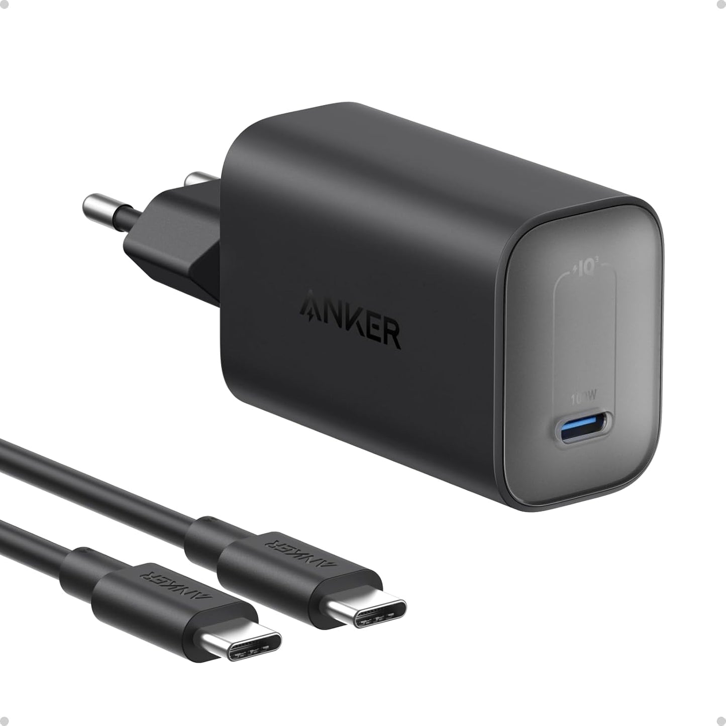 Nano USB-C Ladegerät mit 1,8m Kabel, Schwarz