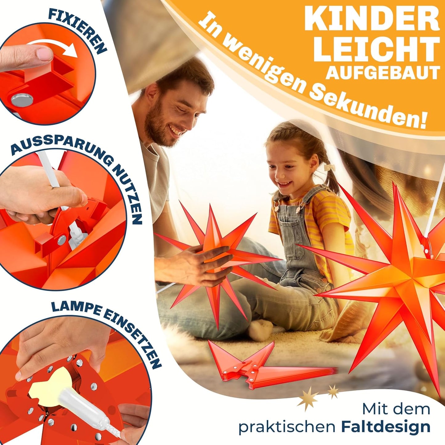 3D-Leuchtstern, Rot - mit Timer 100cm