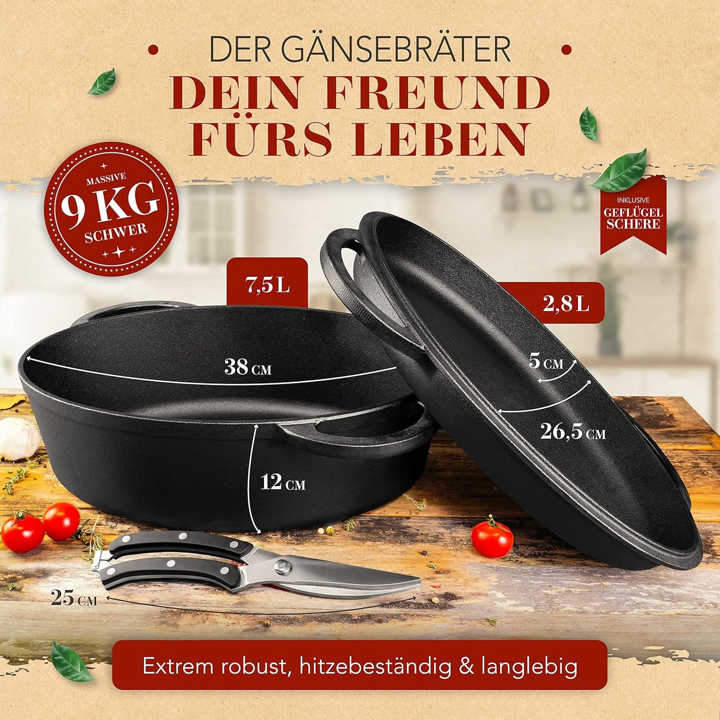 Bräter mit Geflügelschere, 38cm+Geflügelschere