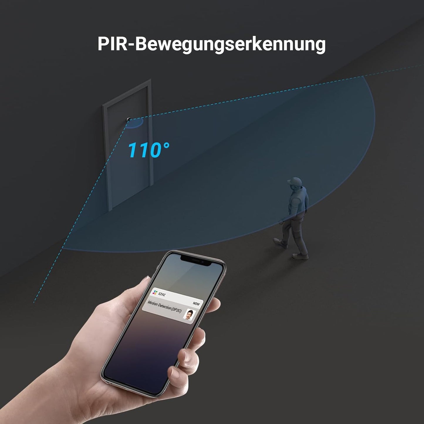Video Türspion mit Bildschirm und Personenerkennung, Black