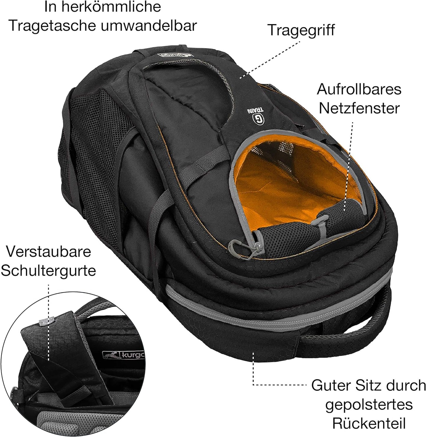 G-Train Haustierrucksack, Reduzierte Verpackung|Schwarz