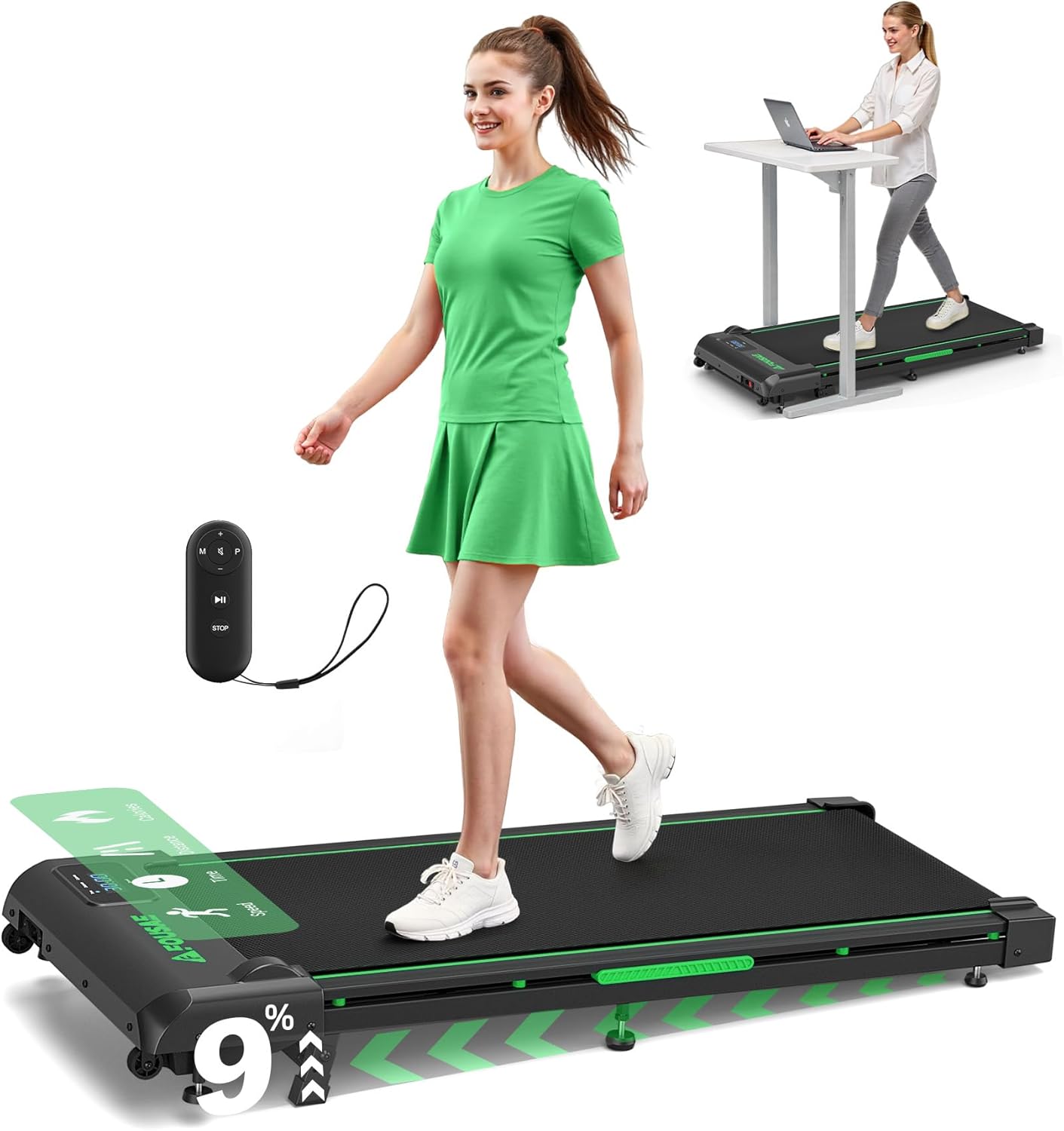 Laufband mit Steigung und Stossdämpfung, Schwarz-Grün