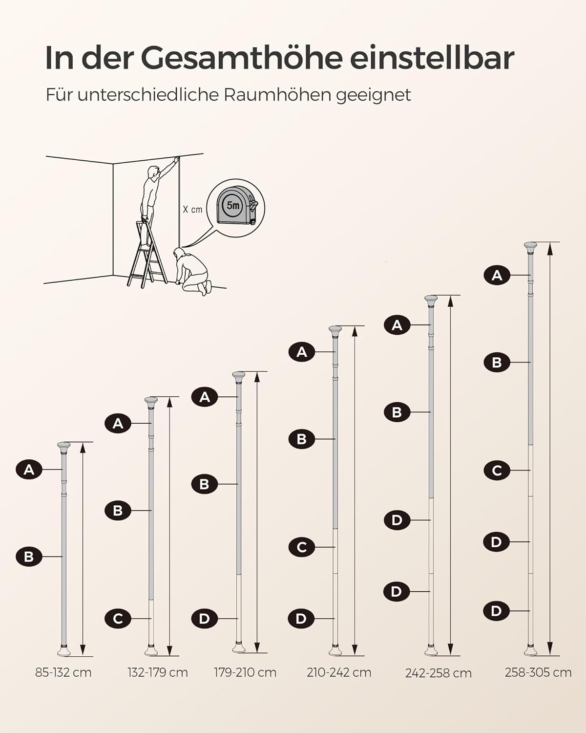 Teleskop-Duschregal mit 4 Ablagen (85-305 cm), Weiss/Flyaway Orchidee