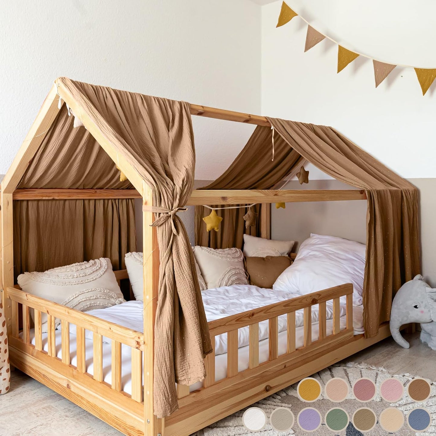 Hausbett-Betthimmel Set aus Musselin, Nougat 2er Set 67 x 270cm