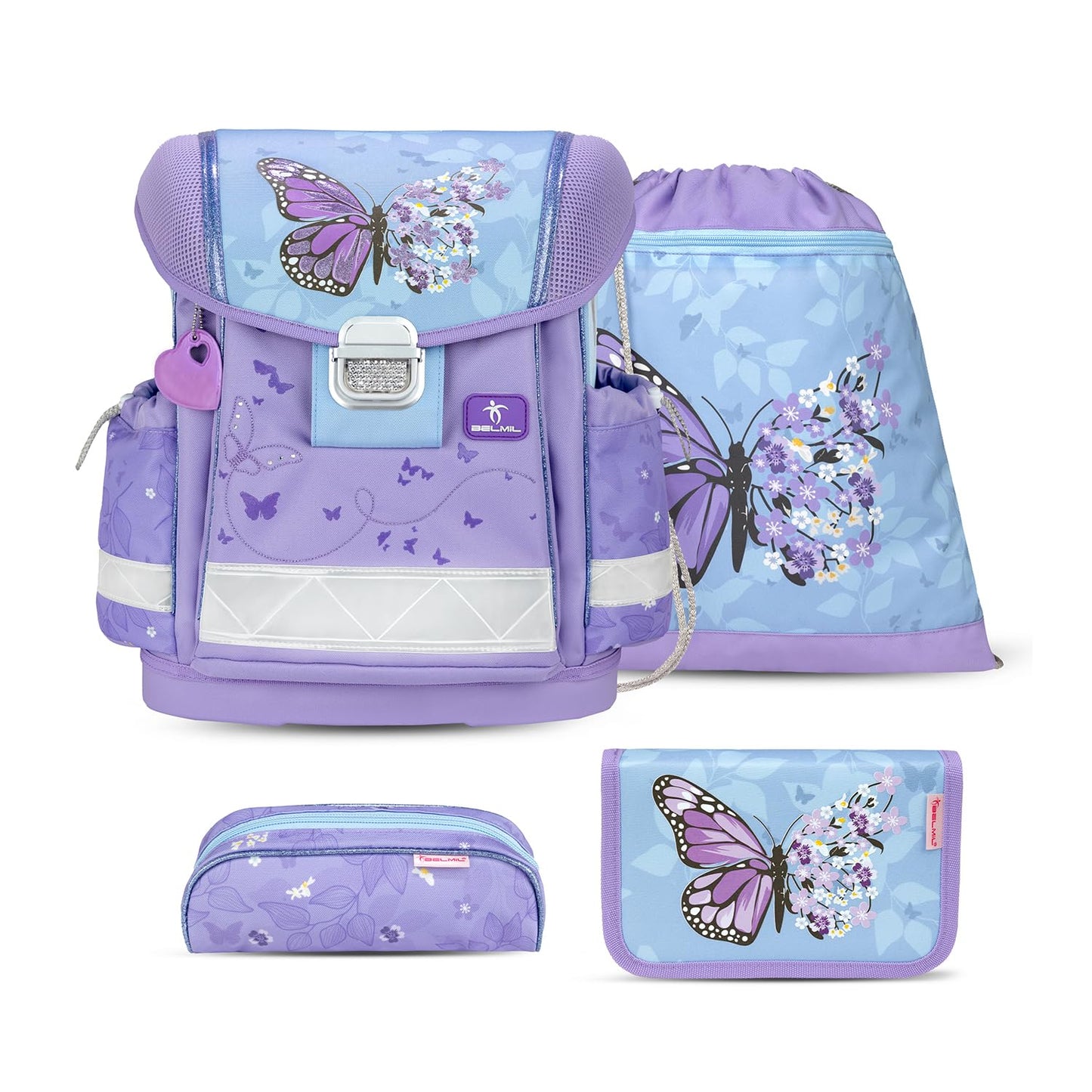 Classy Schulranzen-Set (4-teilig), M Purple Blue Butterfly