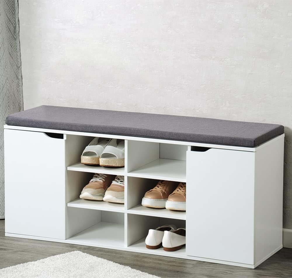 Schuhbank mit Sitzkissen, Weiß