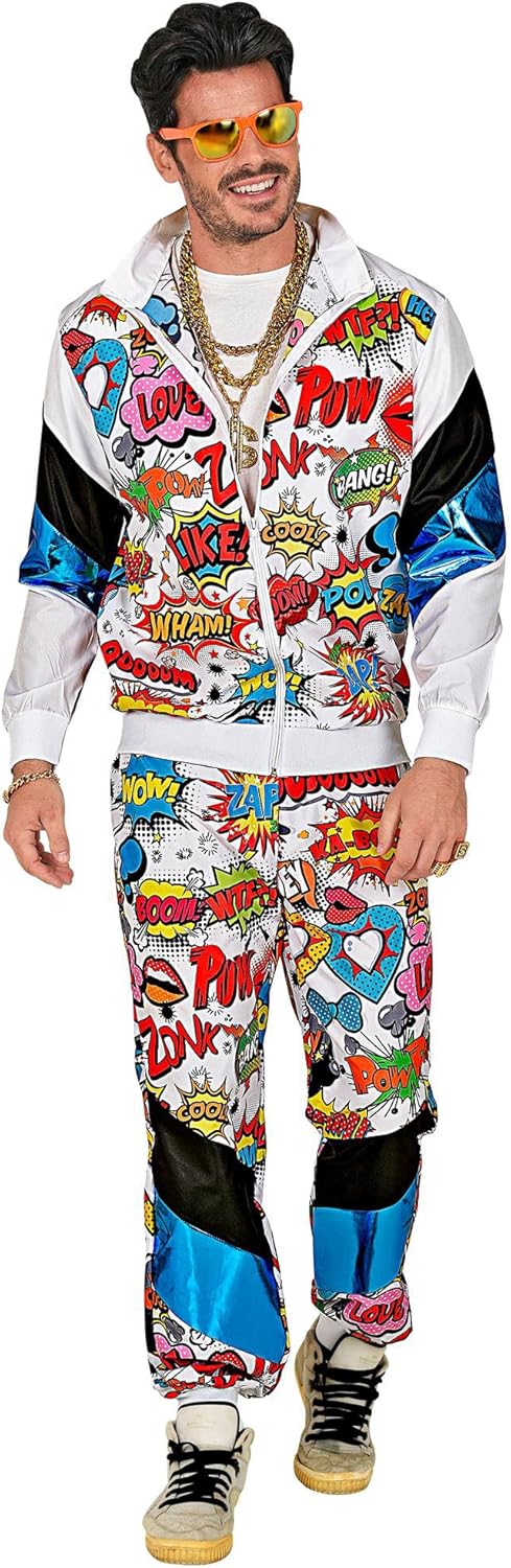 Kostüm Trainingsanzug im Retro Pop Art Stil, S Pop Art - Weiß