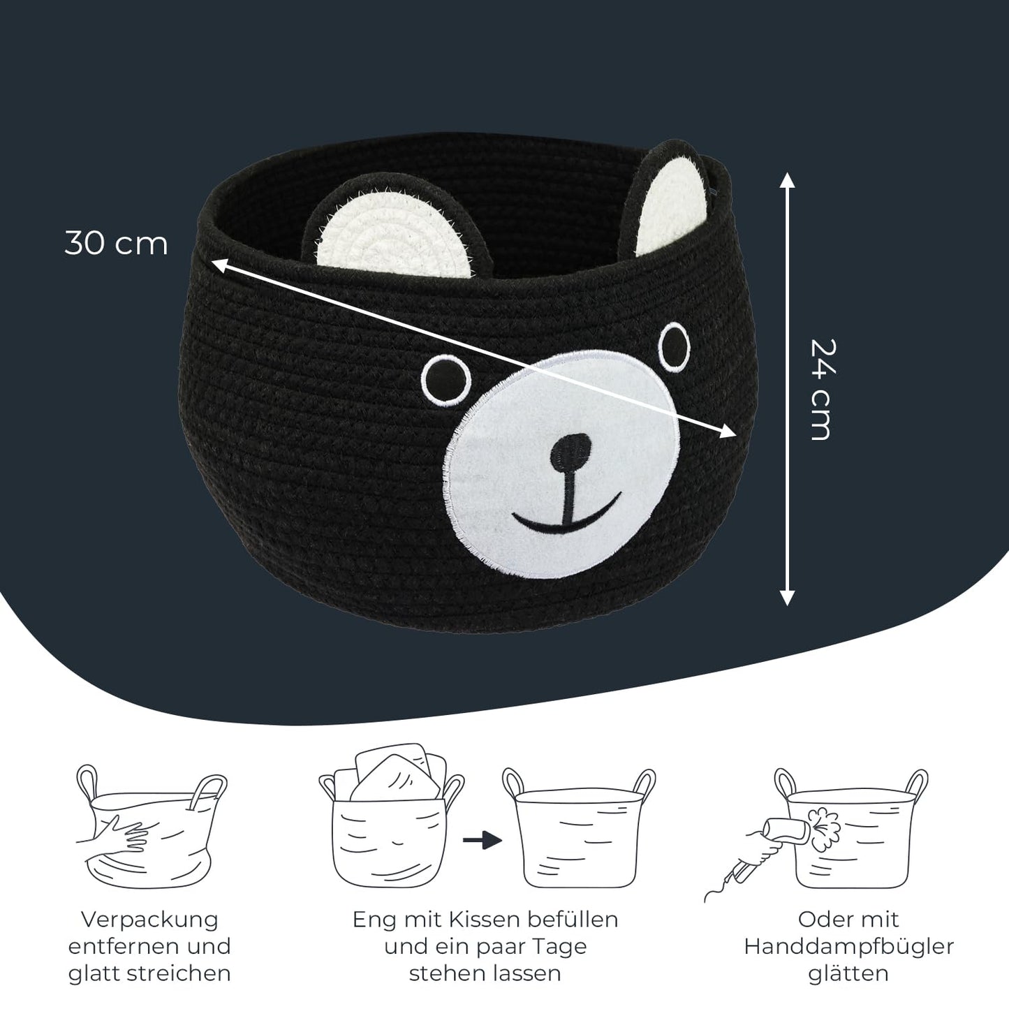 Aufbewahrungskorb Bär, Schwarz
