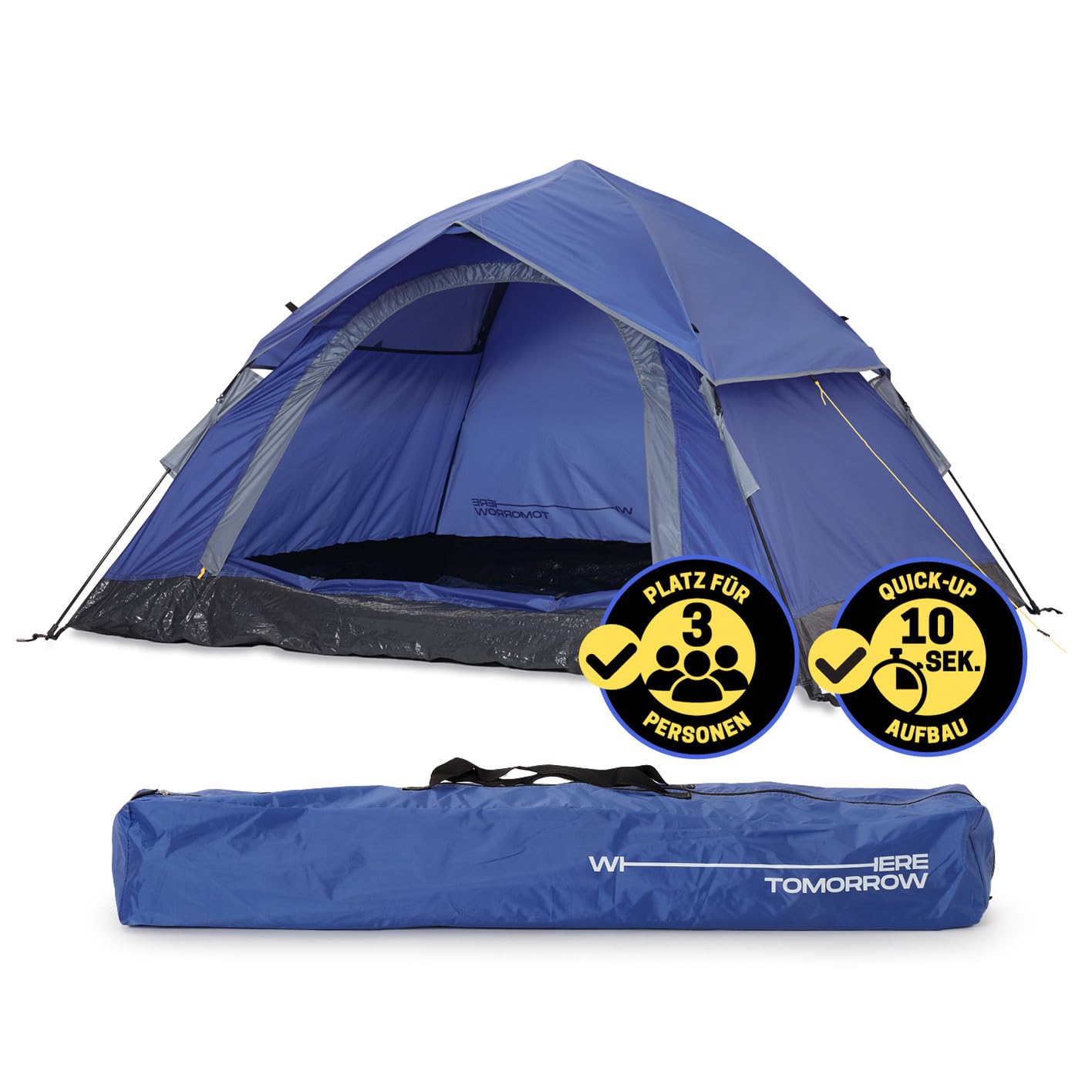 Pop Up Wurfzelt für 3 Personen, Blau 2-3 Personen | 1 Eingang