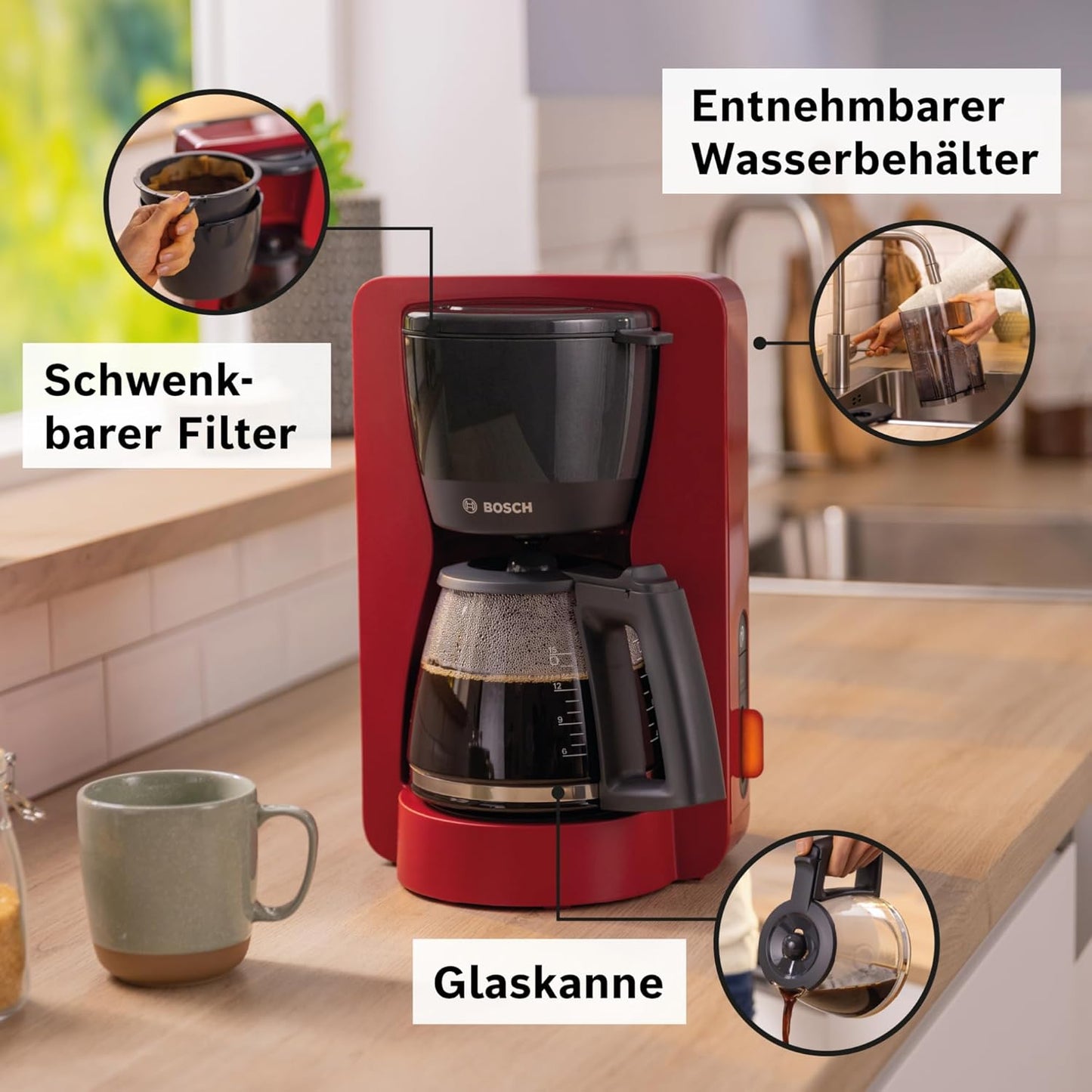 Filterkaffeemaschine My Moment, Entkalkungsfunktion Aromastufe Rot