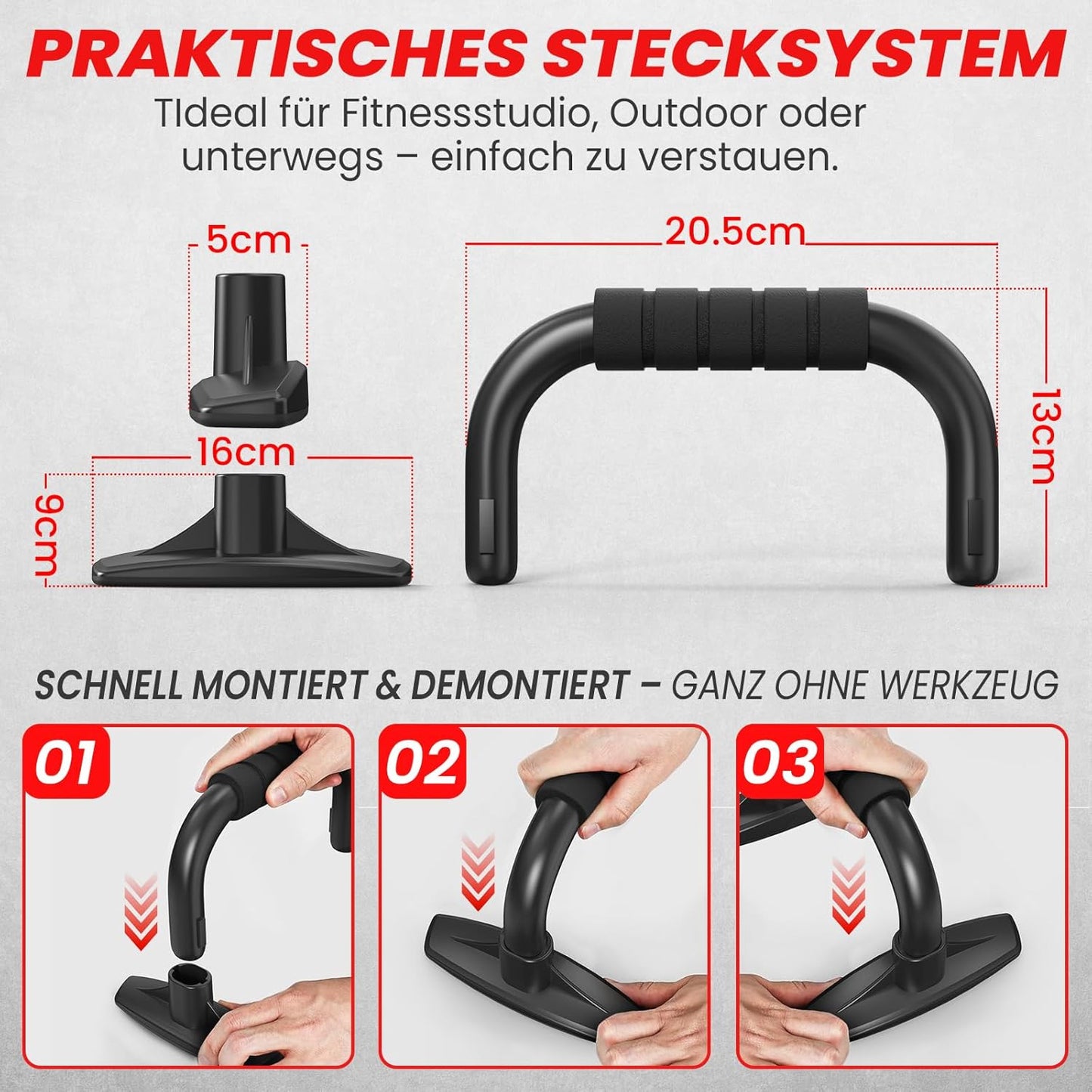 Push-up Bars mit rutschfestem Griff -Liegestützgriffe, Schwarz