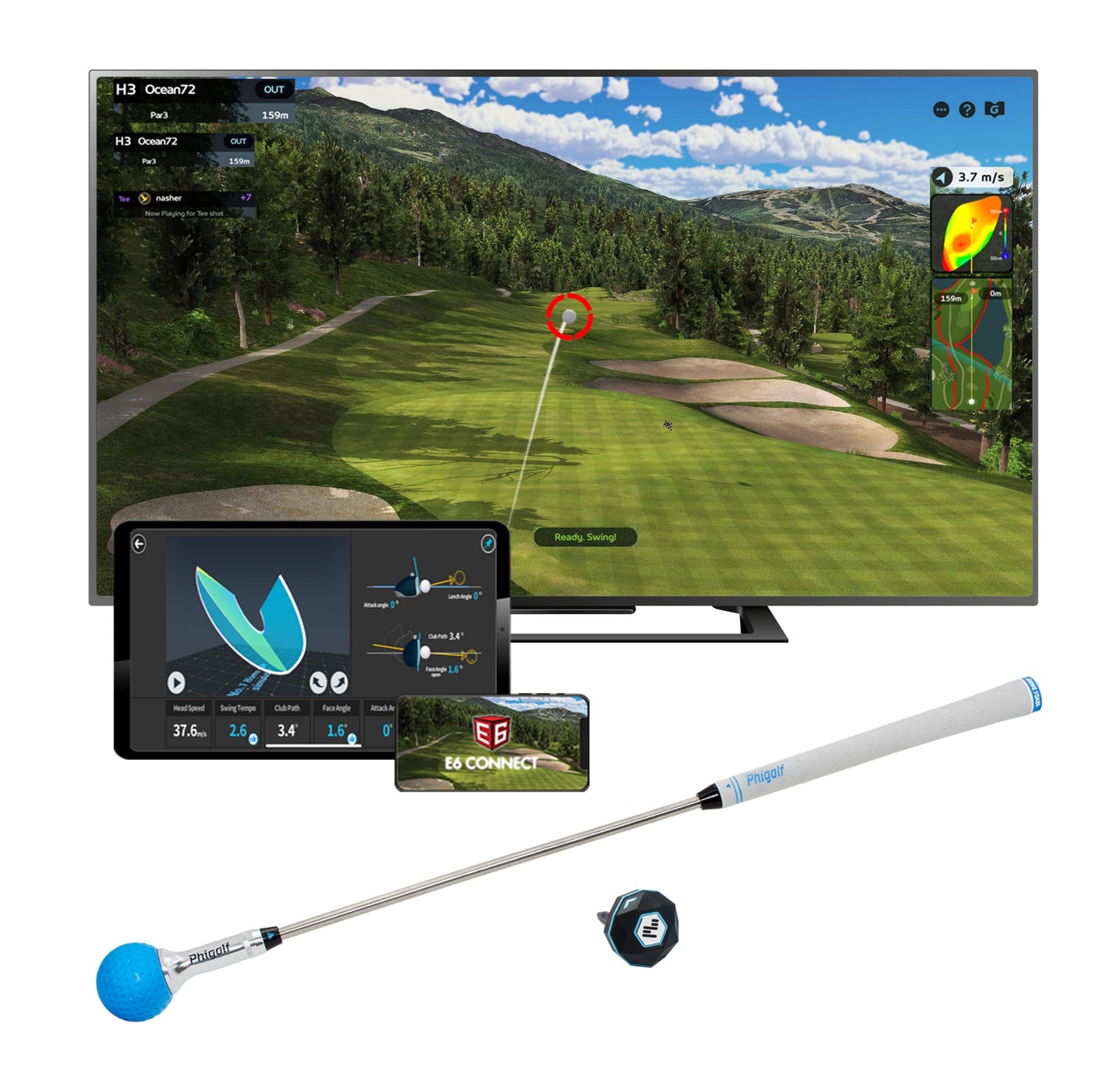 2 Flex Golf-Simulator mit einziehbarem Schwungstab und 3D-Analyse