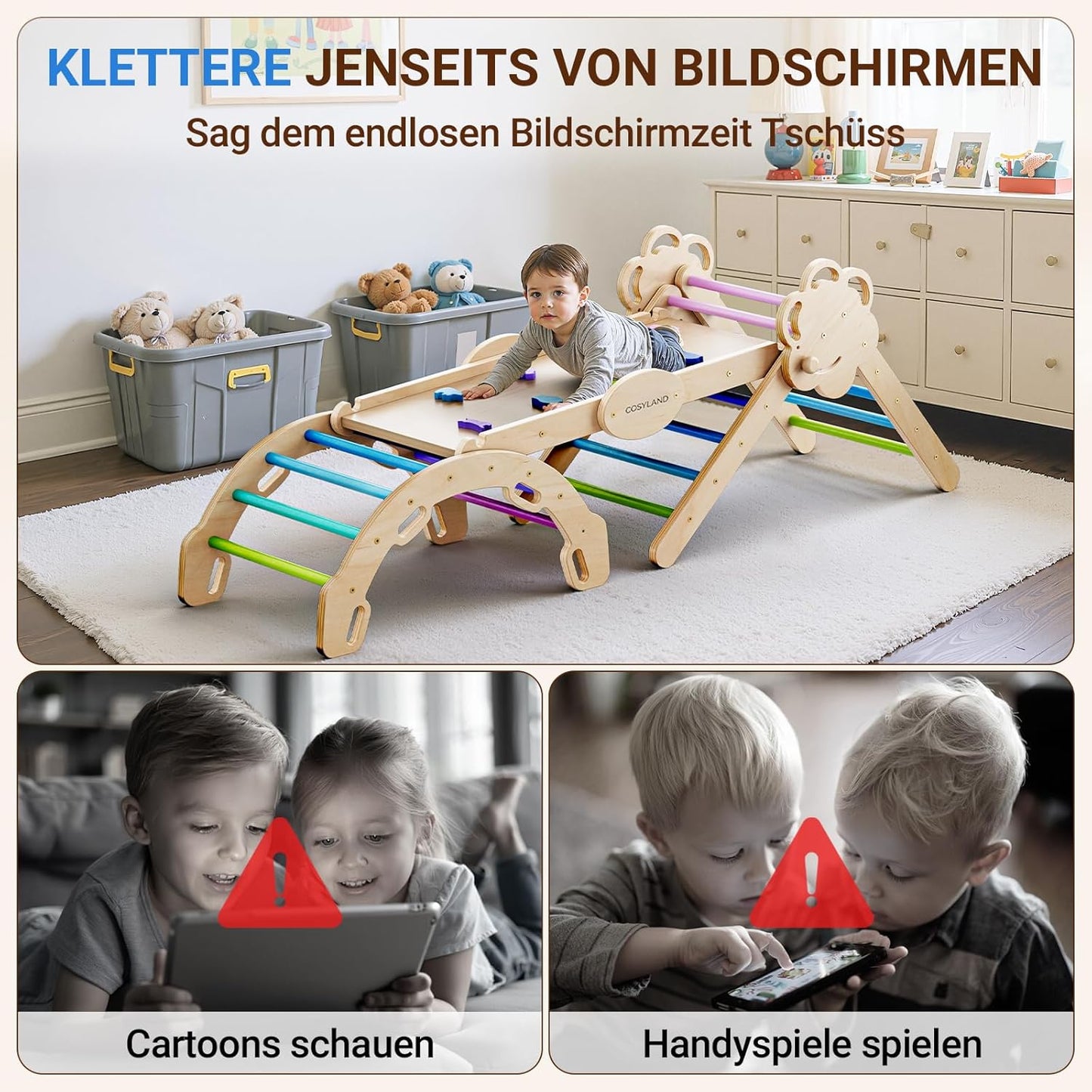 Klettergerüst Indoor, Natur/Kaltfarben