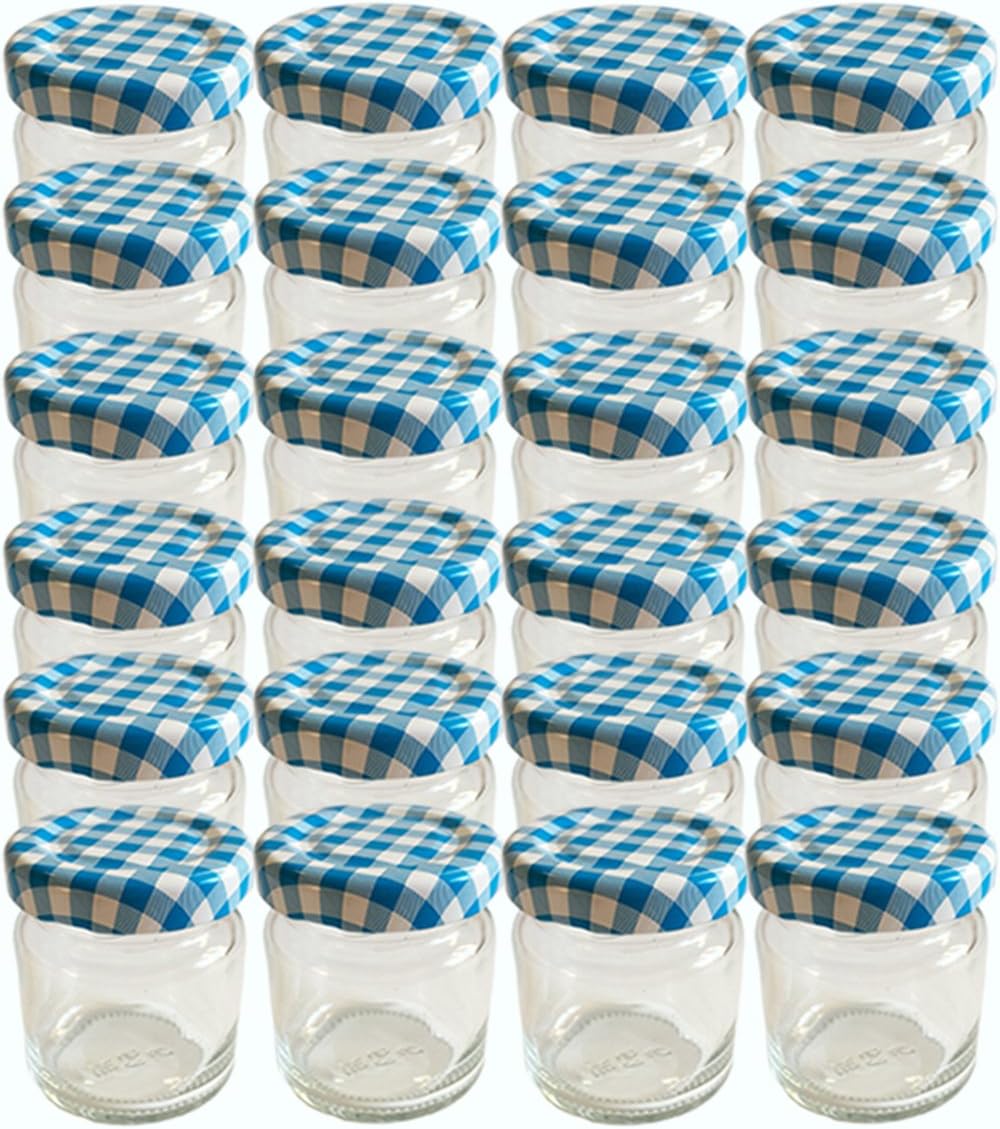 Mini Marmeladengläser Set mit Schraubdeckel (50 Stück), Blau Kariert 53 ml 50