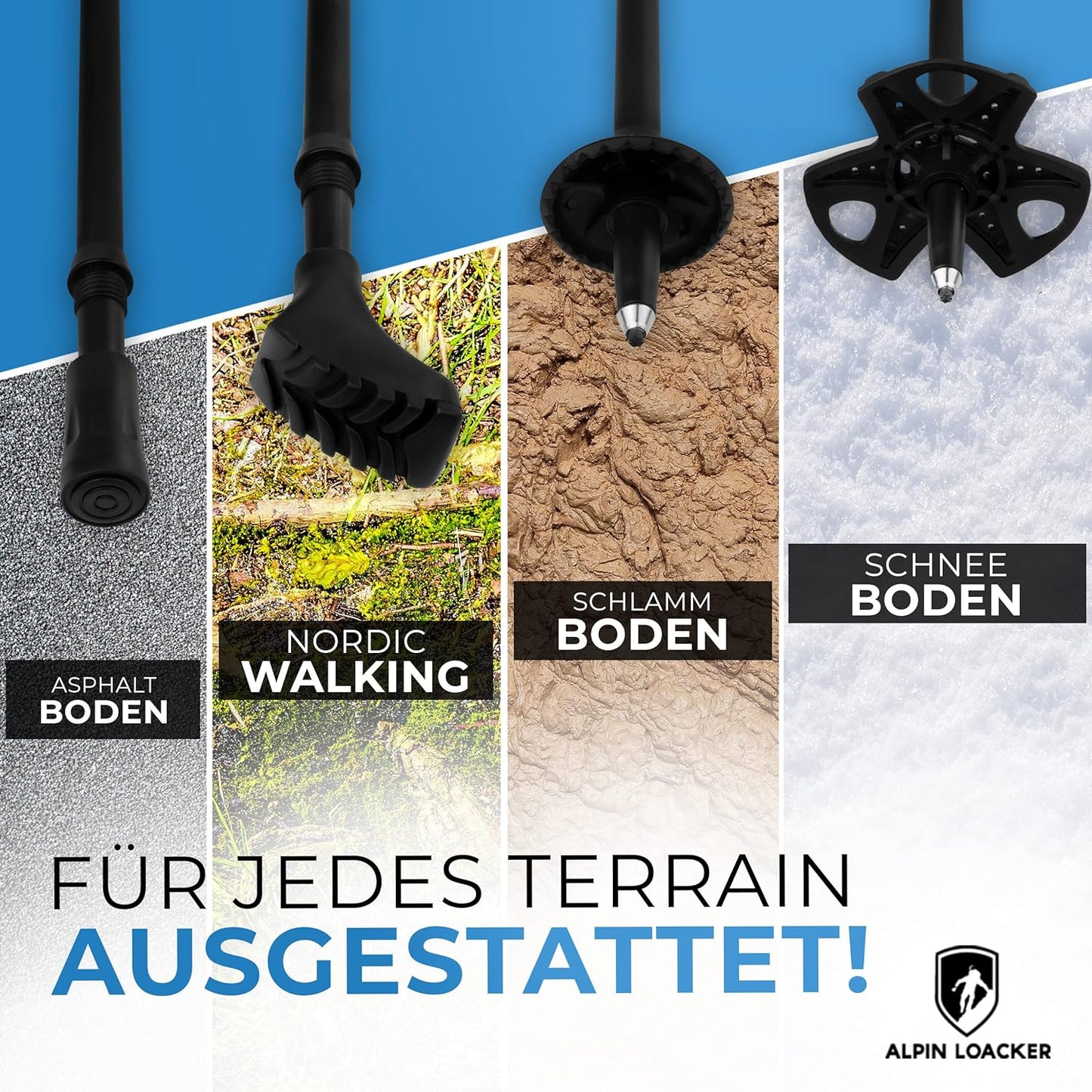 Teleskop Wanderstöcke, Aluminium - rote Klemmringe