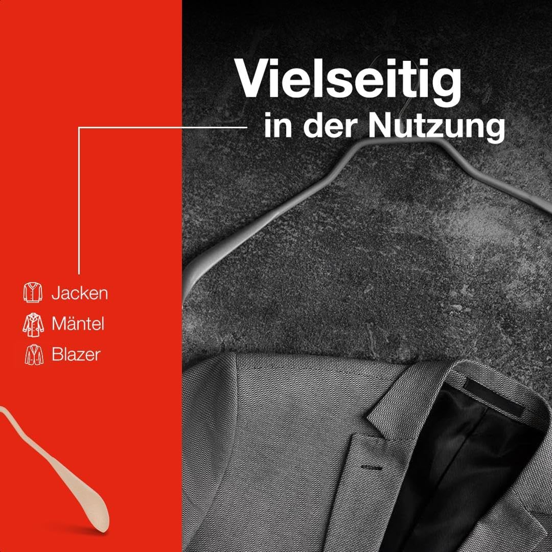 Metallkleiderbügel-Set mit Antirutschbeschichtung, Latte, 10 Stück 42 cm