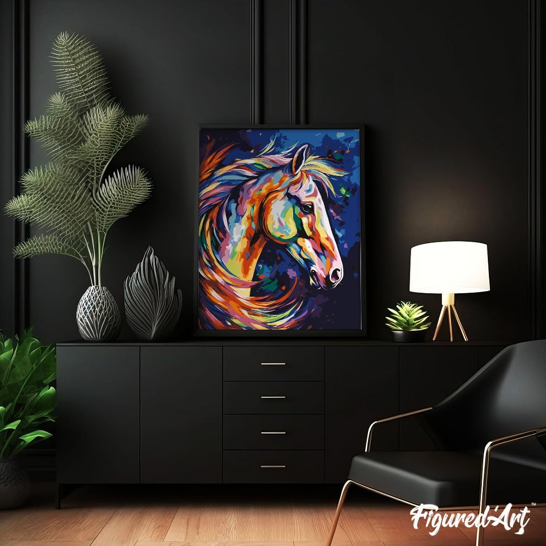 Malen nach Zahlen Set (Pferd Abstrakt, 40x50cm), Pferd Farbenfroh Abstrakt 40x50cm Mit Keilrahmen (nicht gespannt)