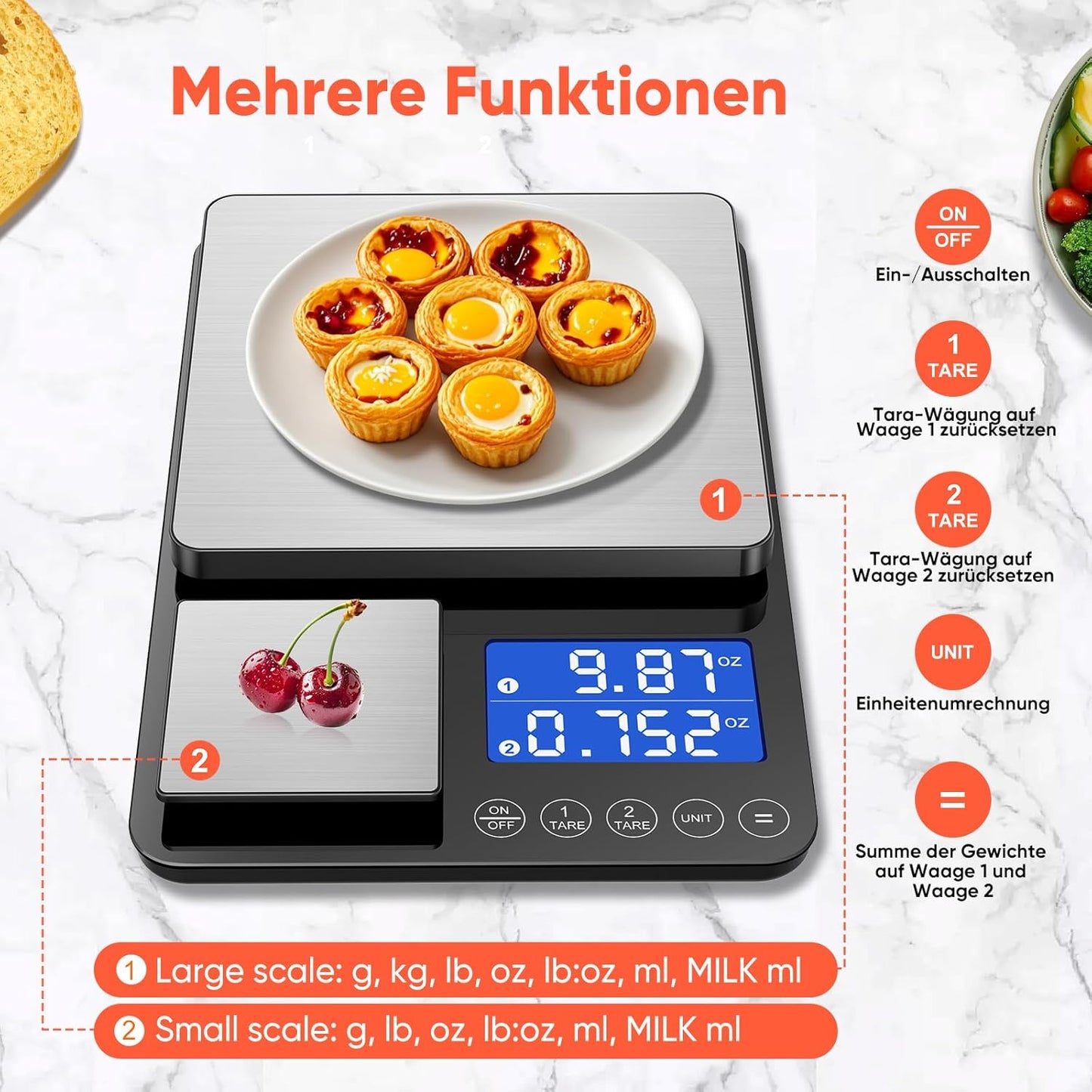 Digitale Küchenwaage mit Feinwaage, Schwarz-2