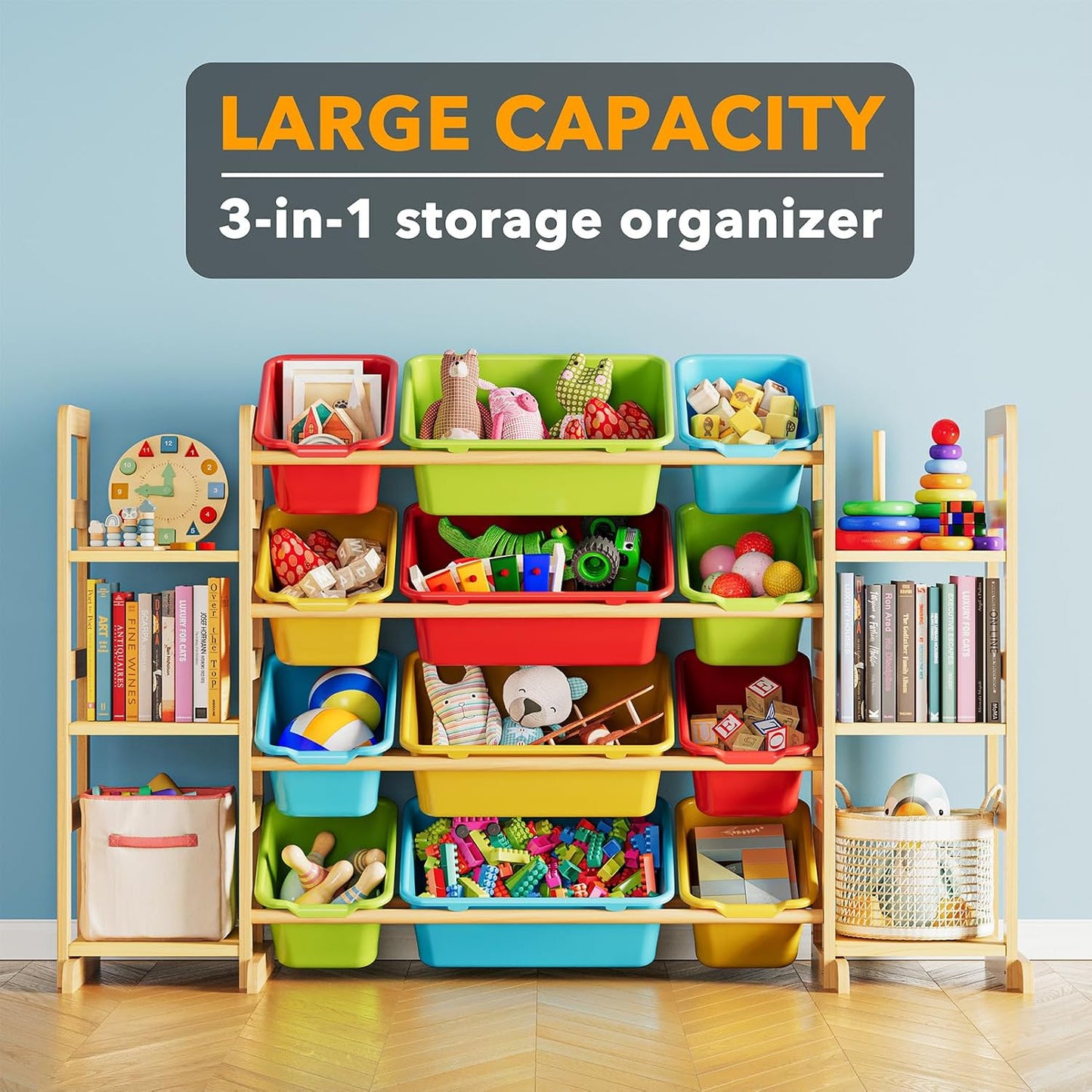 Spielzeug-Organizer mit Regalen und Behältern, Bunt 52.3"W, 6 Shelves, 12 Bins 1