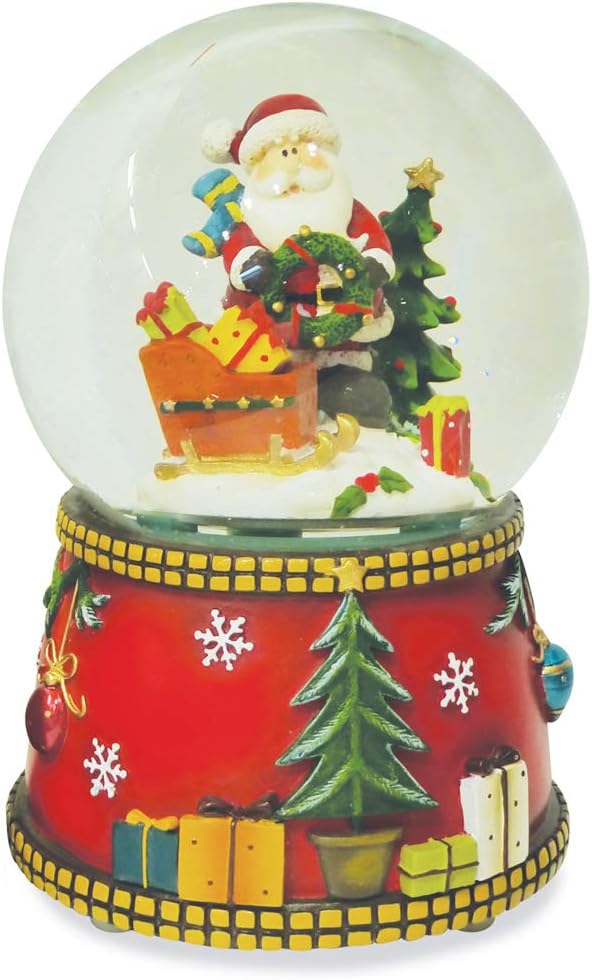 Spieluhr Schneekugel "Weihnachtsmann mit Geschenkeschlitten", Weihnachtsmann mit Geschenkeschlitten Einheitsgrösse