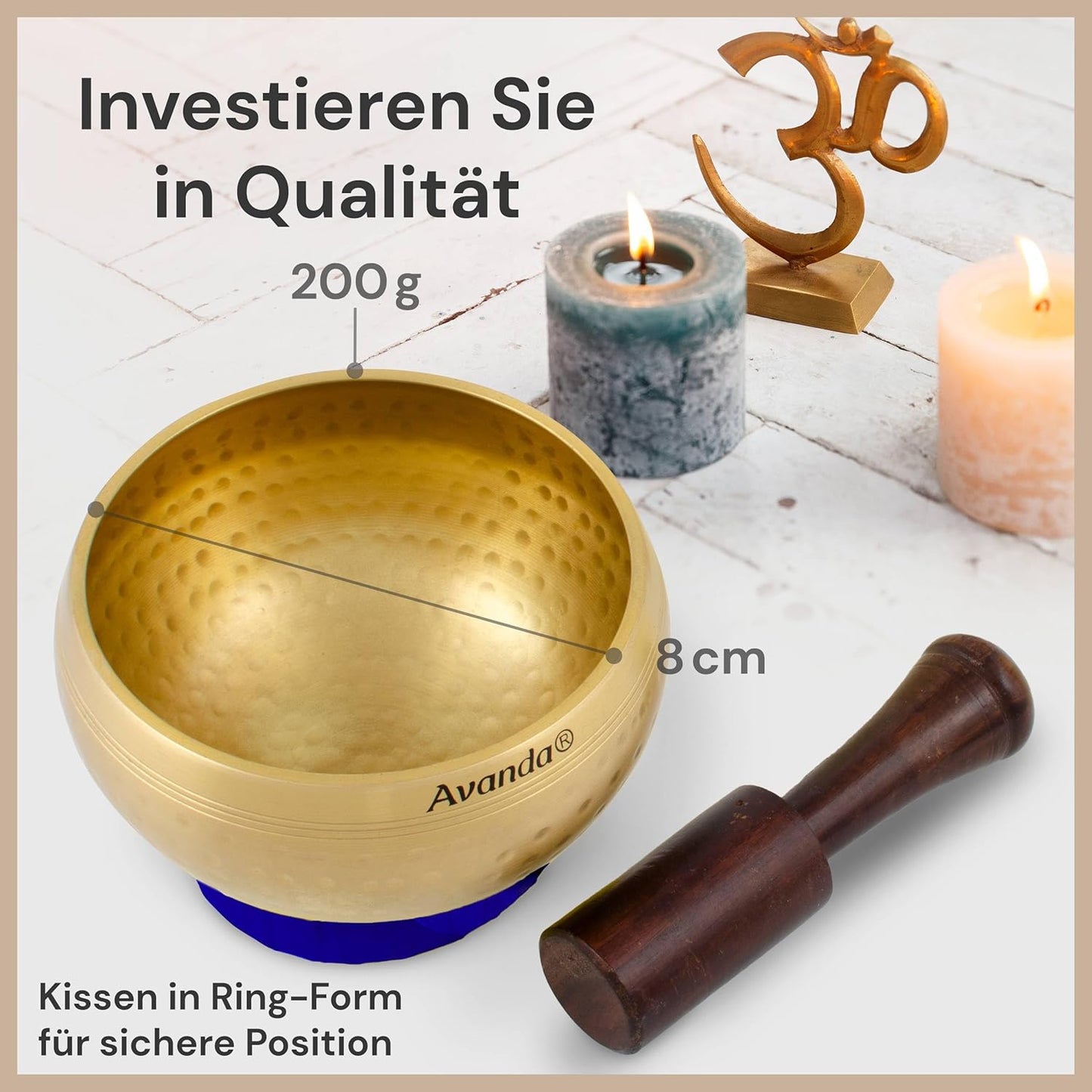 Klangschale-Set für Meditation, 8 cm Blau