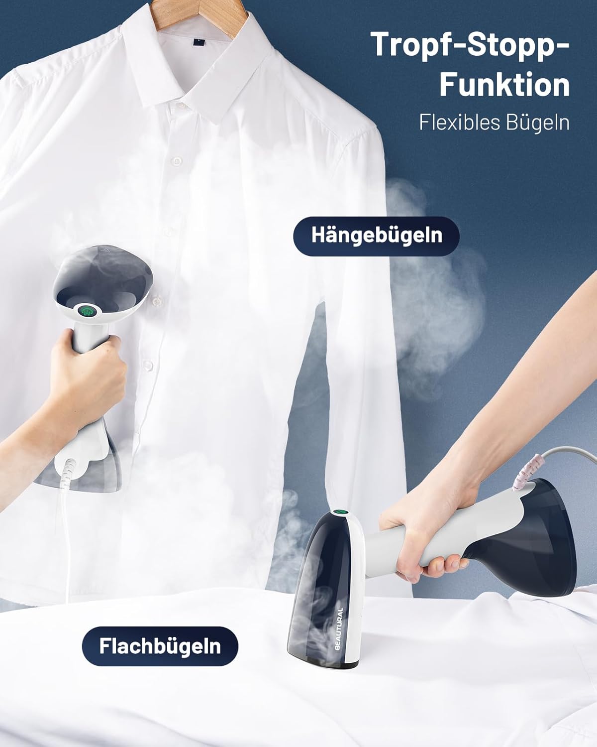 Dampfglätter mit Abschaltautomatik, Blau-weiss
