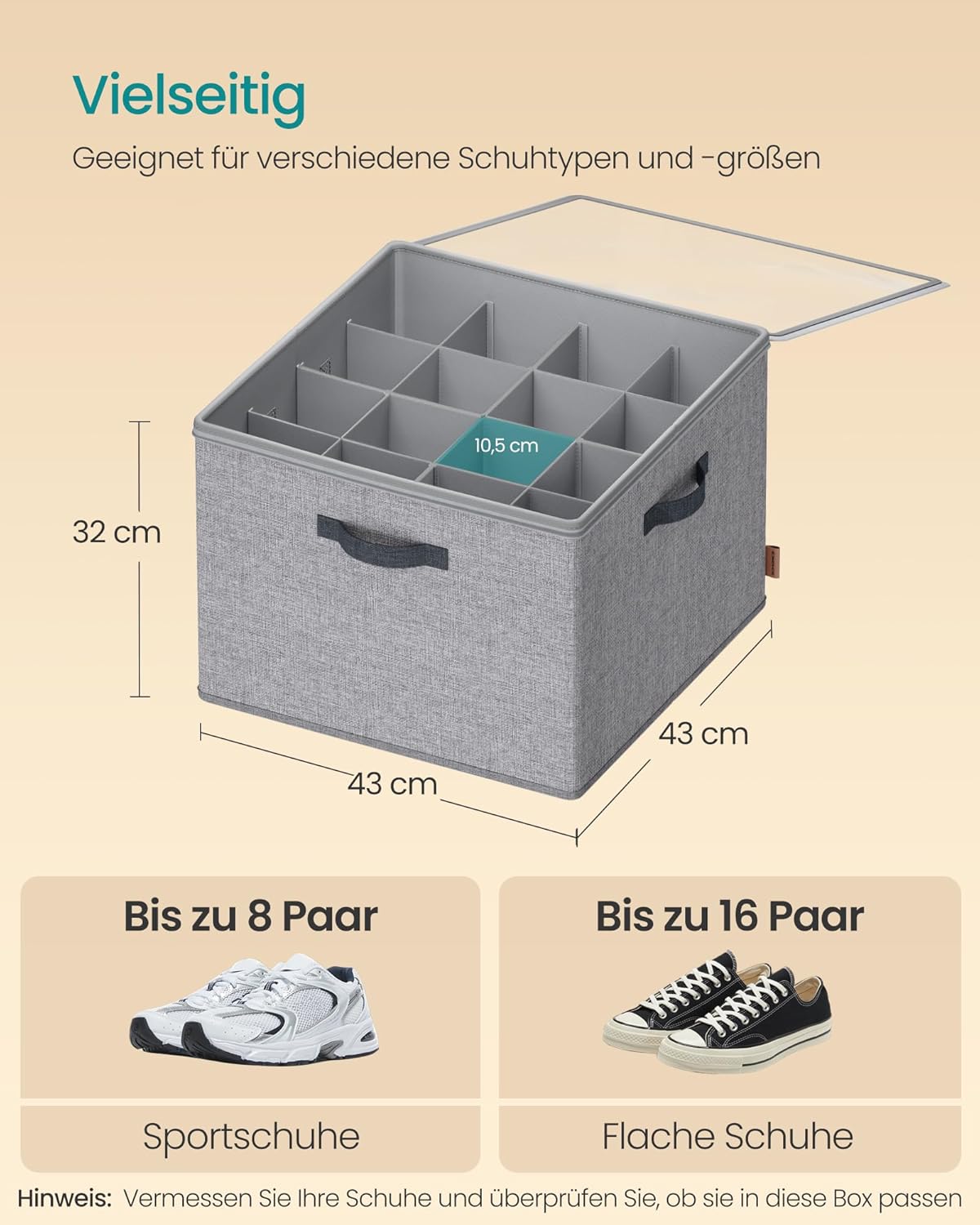 Schuh-Organizer für 16 Paar, verstellbar, stapelbar, 1er Set Taubengrau