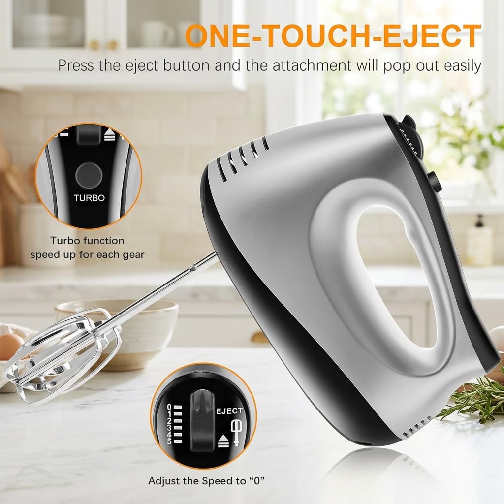 Handmixer Elektrisch mit 5 Geschwindigkeiten & Turbinenfunktion