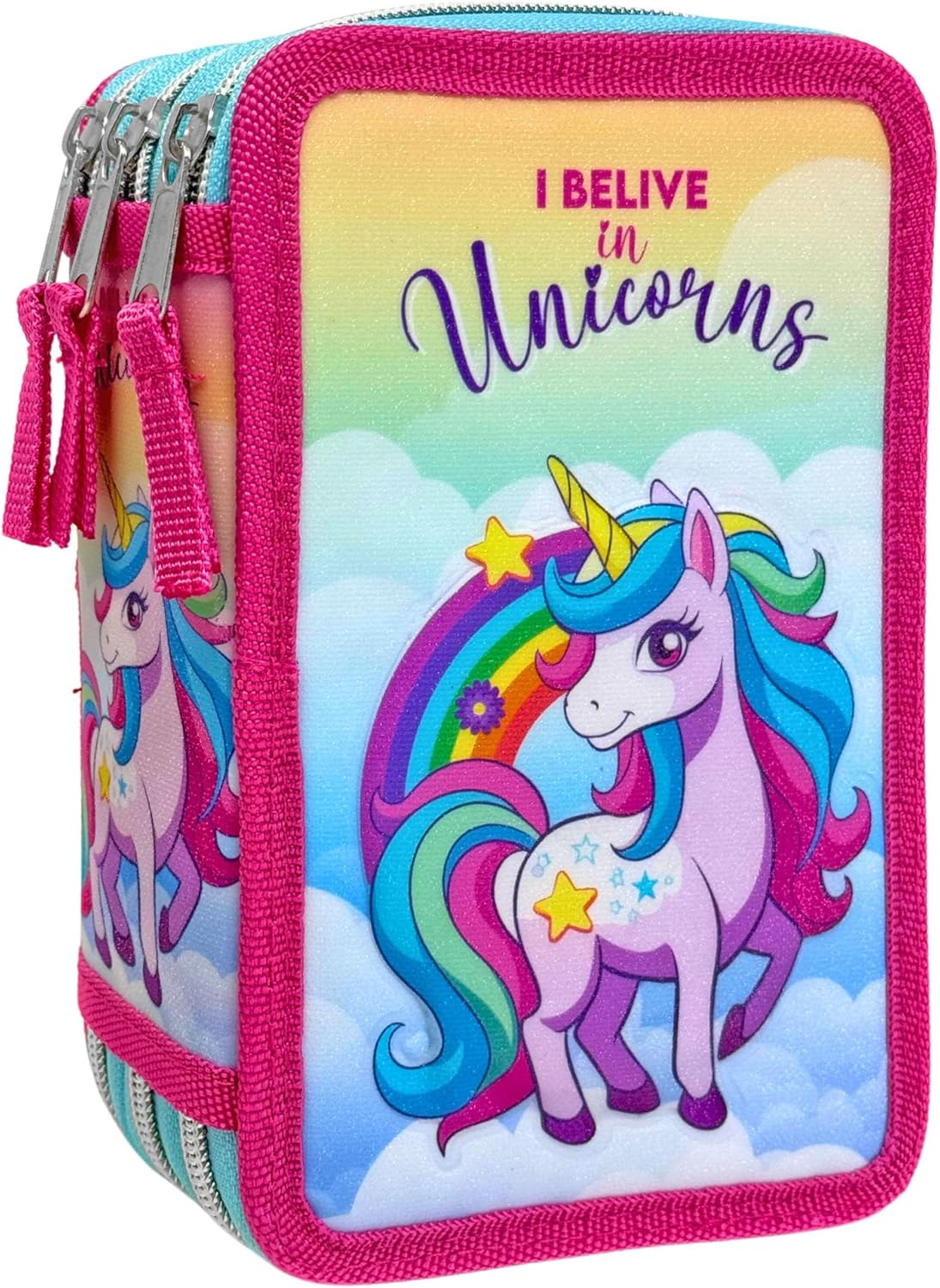 3D Federmäppchen mit 3 Fächern, Einhorn-Motiv, Einhorn25