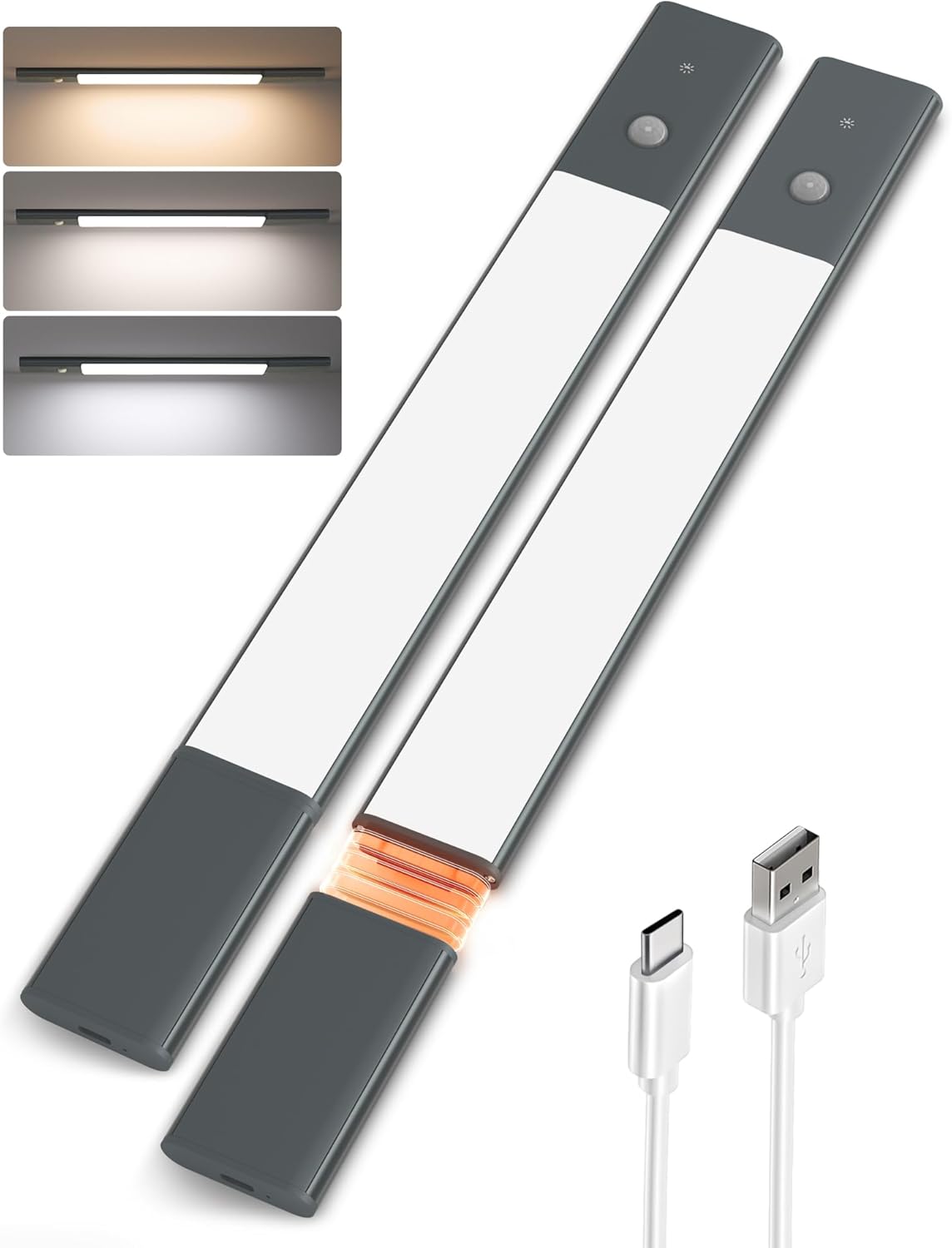Kabellose LED-Unterbauleuchten mit Bewegungsmelder, Space Grau ; 2*38cm