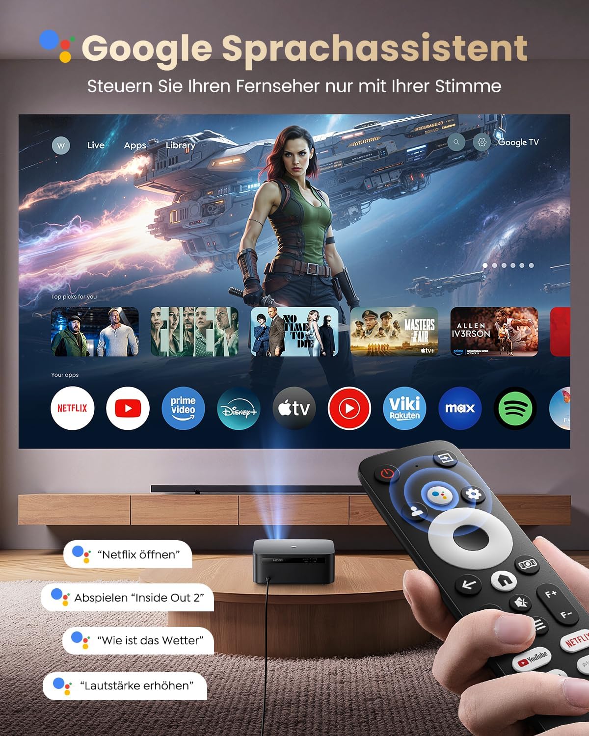 4K Beamer K13 mit Autofokus und Google TV, Schwarz