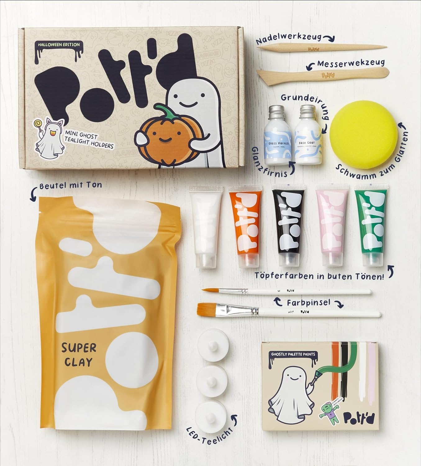 Mini-Töpfer-Set Halloween mit lufttrocknendem Ton, Halloween Mini-Gespenster Teelichthalter