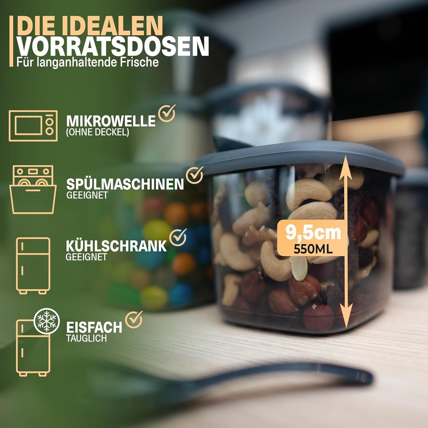 12er Set Vorratsdosen, 12er Set 550ml Grau