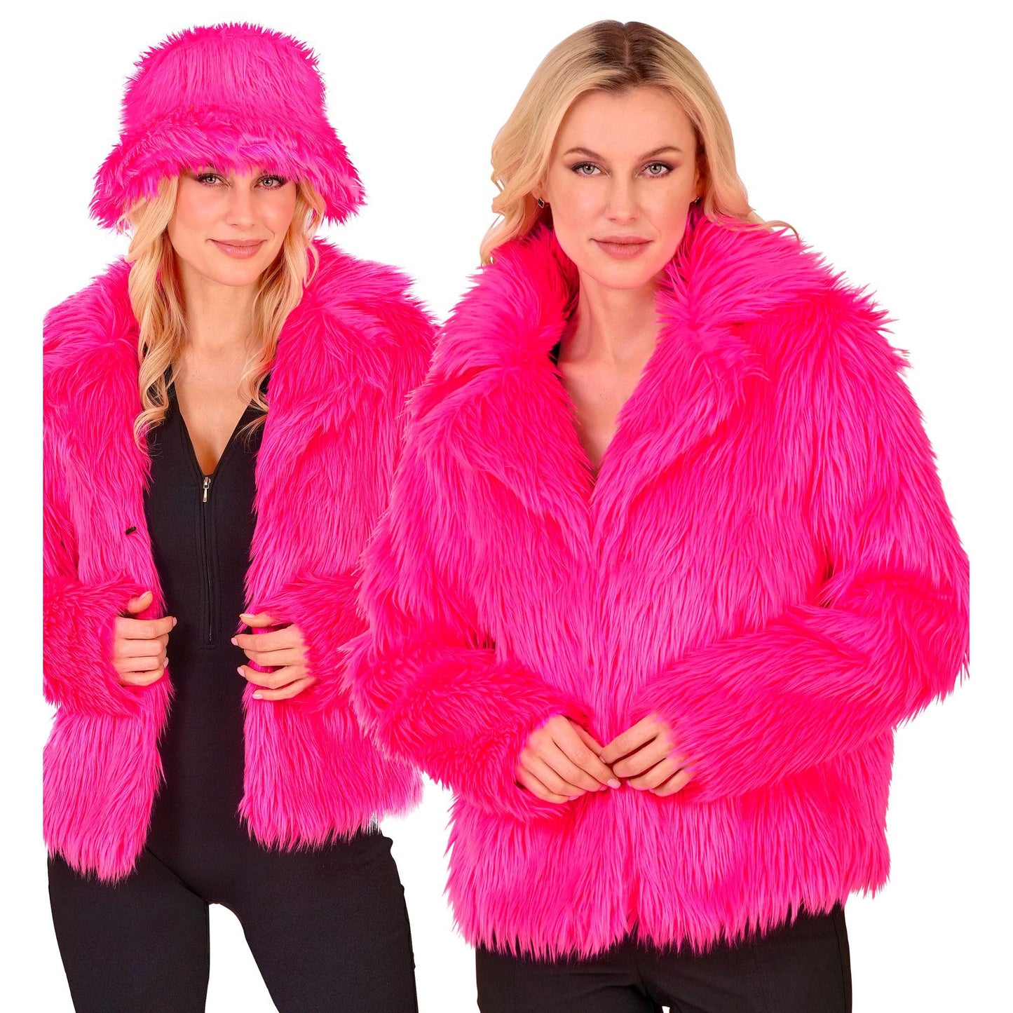 Neon Pinke Damen Plüschjacke, Neon-pink L-XL