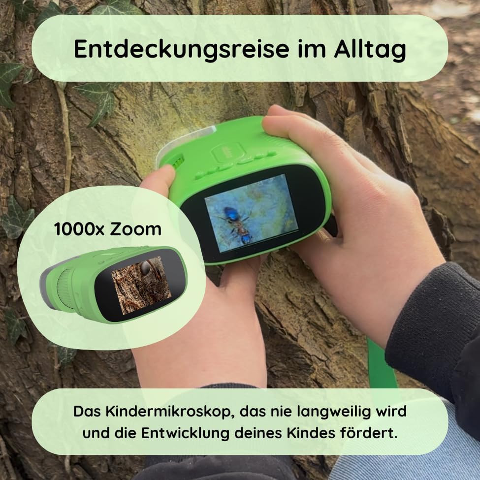 Tragbares Kinder-Digitalmikroskop mit HD-Bildschirm, grün