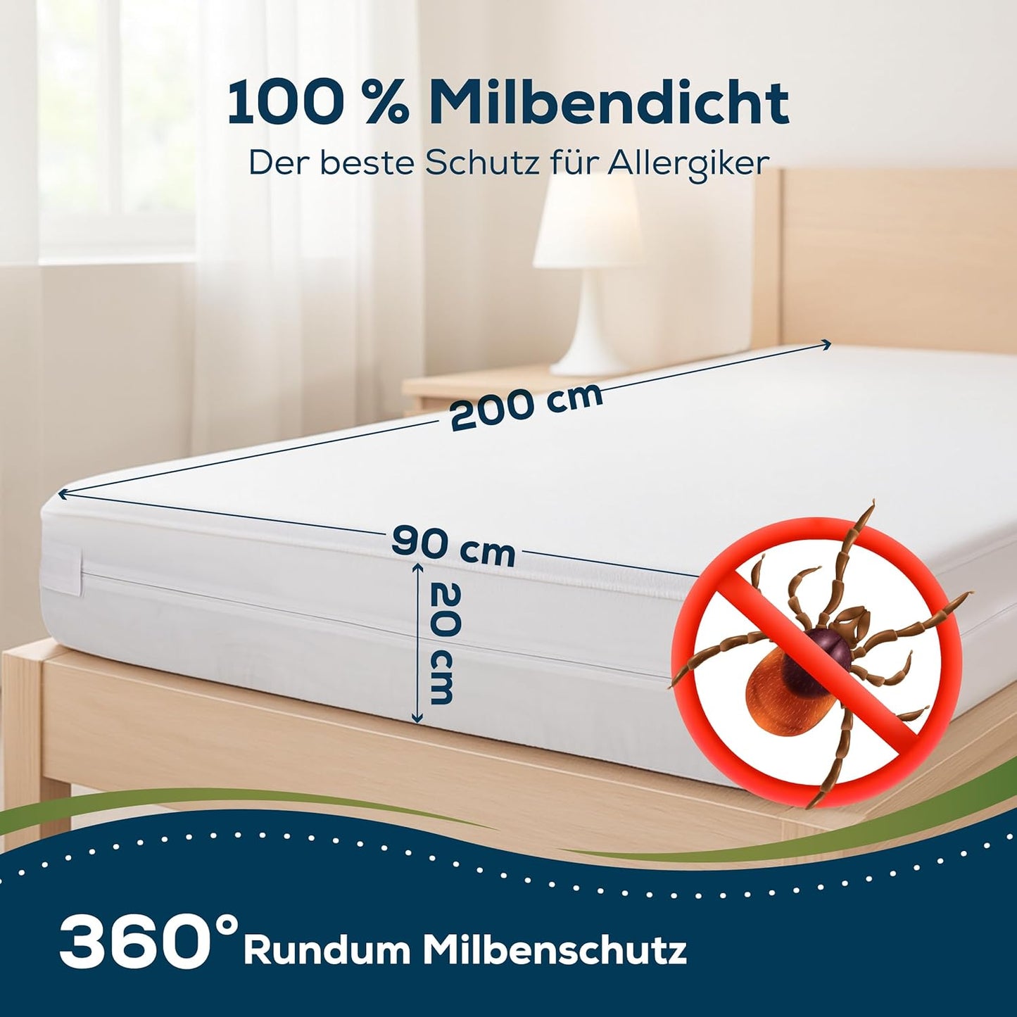 Wasserdichter Matratzenschoner für Allergiker, 1 90 x 200 x 20 cm