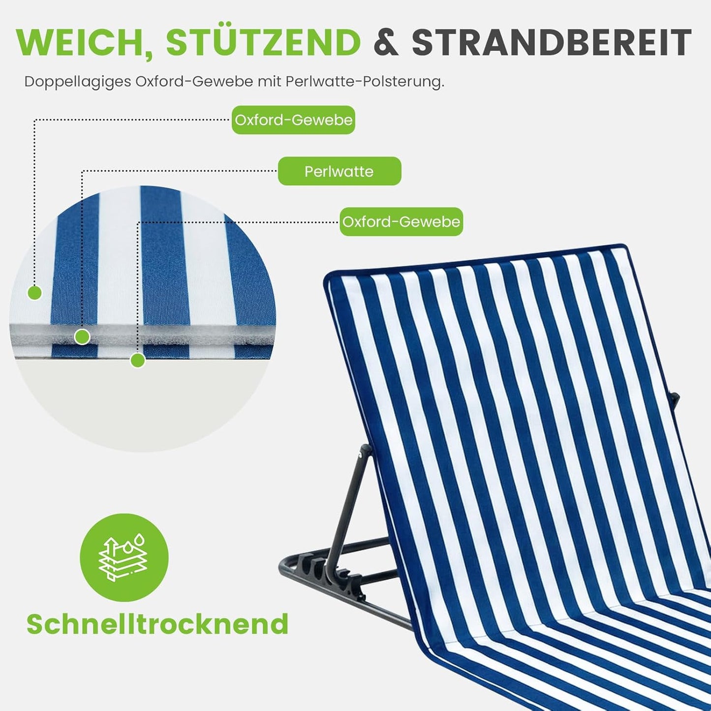 Verstellbare Sonnenliege, 2 Stück, Blau und Weiss