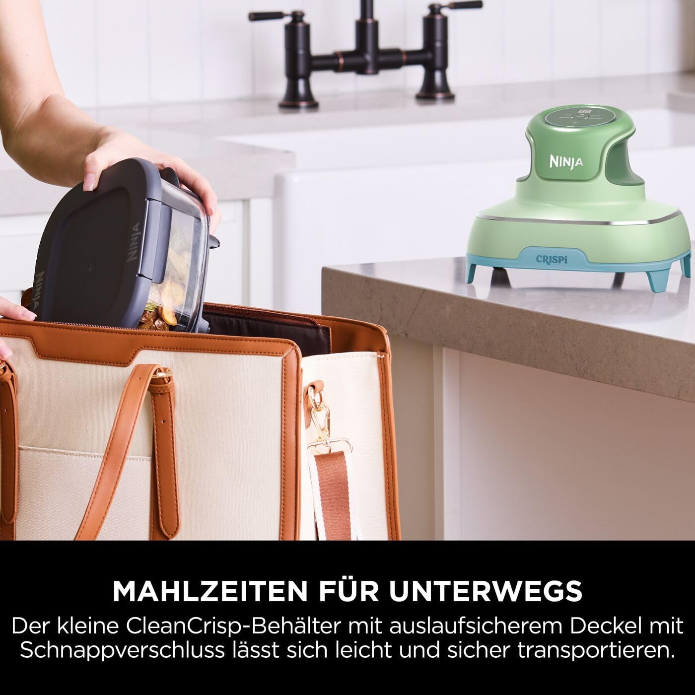 CRISPi Tragbare Heissluftfritteuse mit Glasbehältern, Pastellgrün