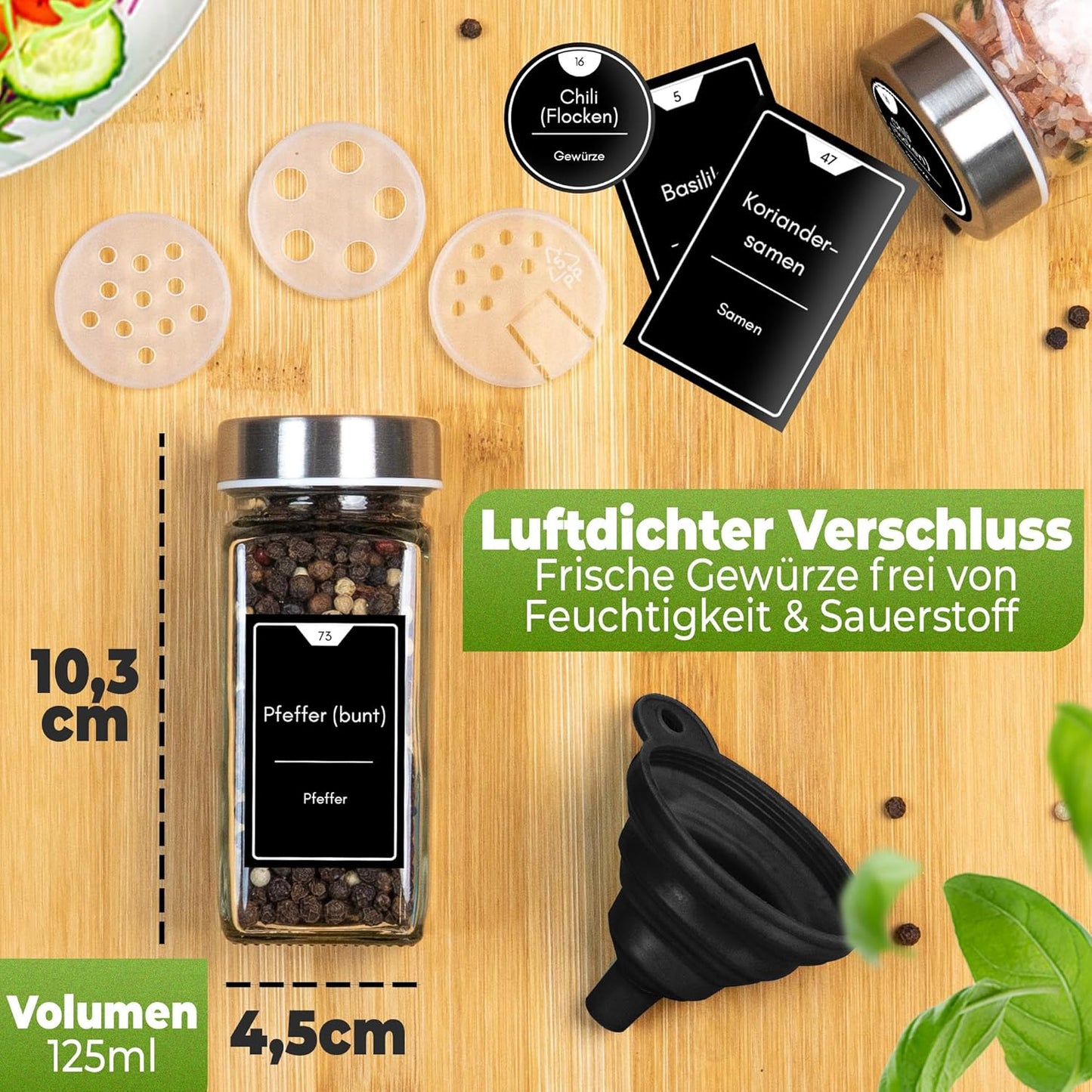 36-teiliges Gewürzgläser-Set mit Streueinsatz, 36er Set - Edelstahl