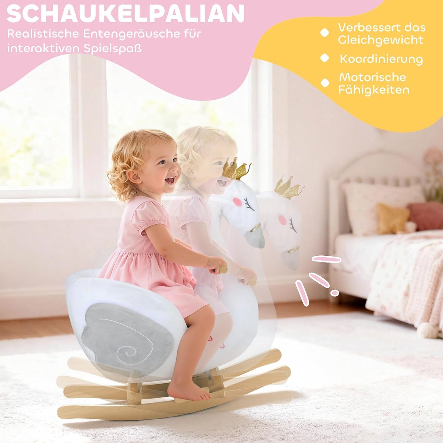 Schaukeltier mit Schlaflied und Sicherheitsgurt