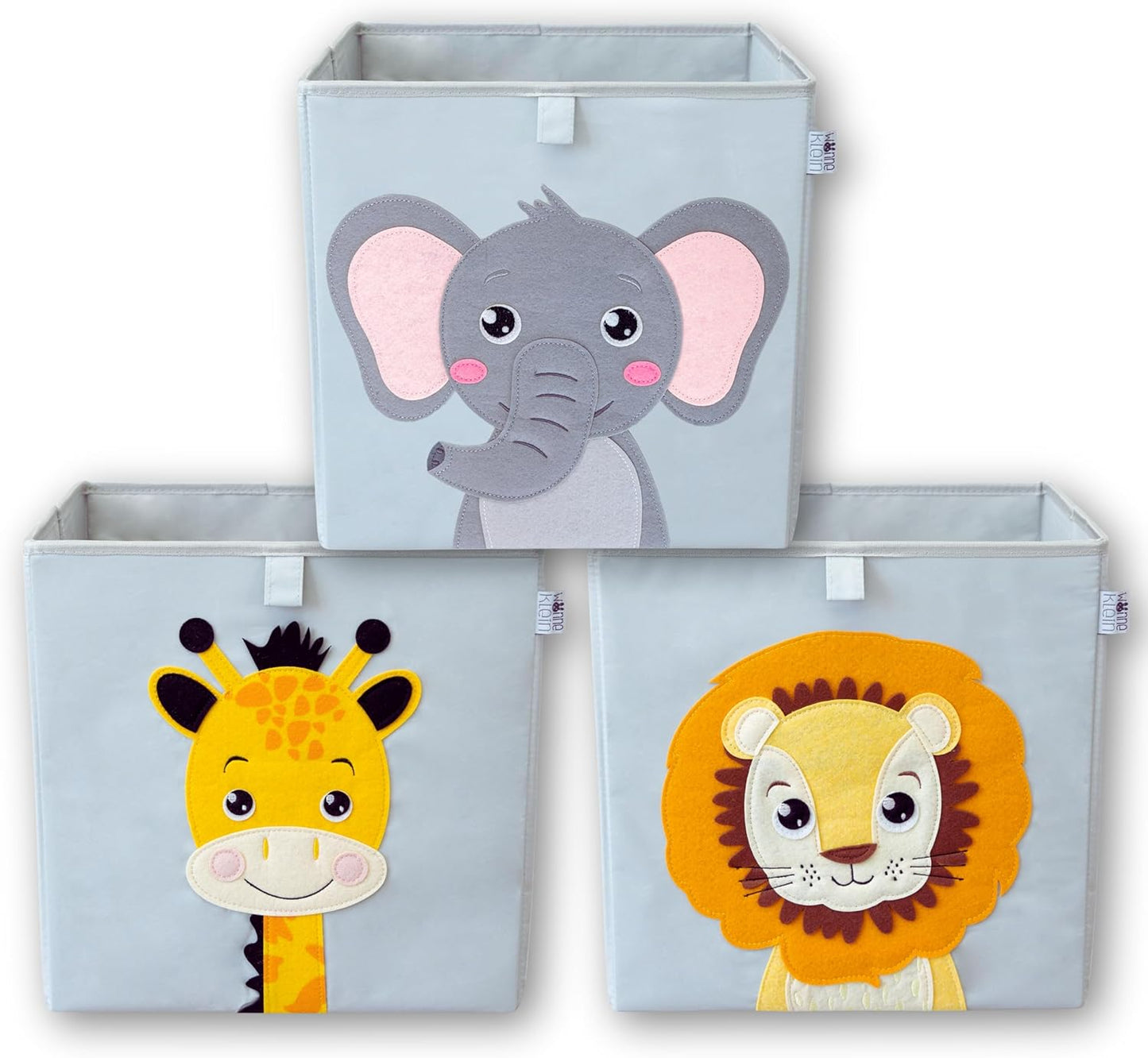 3-teiliges Spielzeug-Aufbewahrungsboxen Set, 3er Set: Löwe, Elefant, Giraffe
