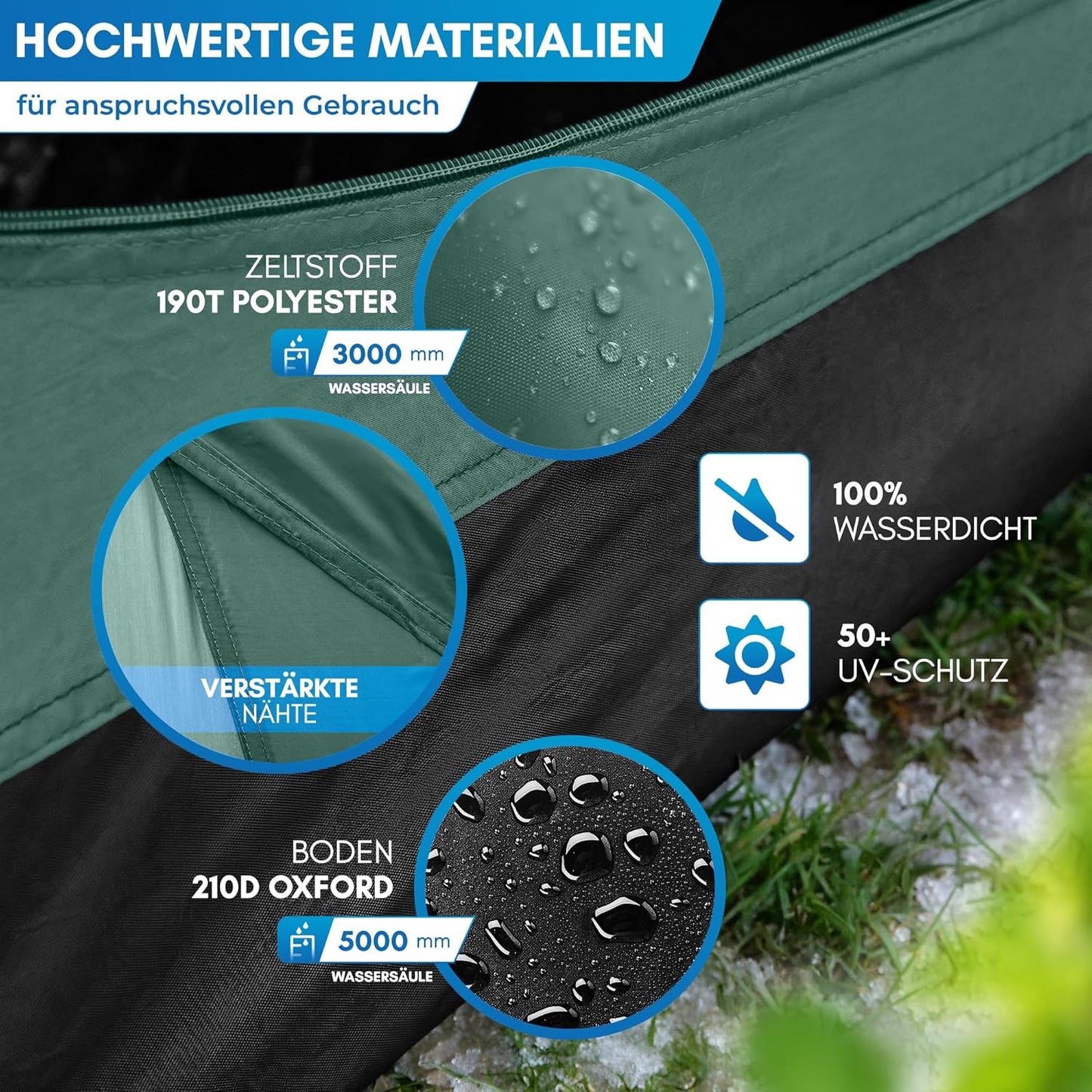 Pop Up Wurfzelt für 2-4 Personen, wasserdicht & UV-Schutz, Grün