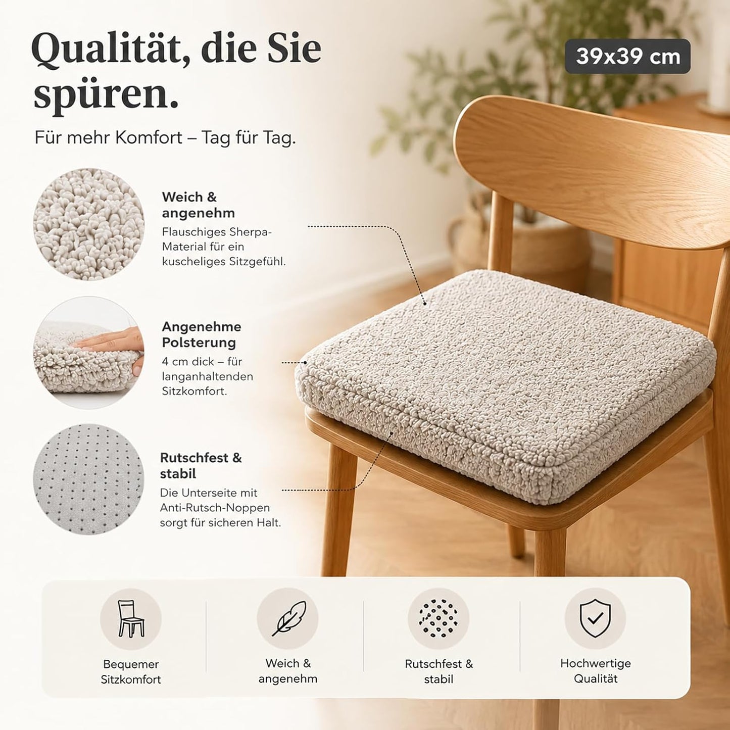 Sherpa Sitzkissen-Set (2 Stück) für Stühle, 2er Set Sherpa Taupe