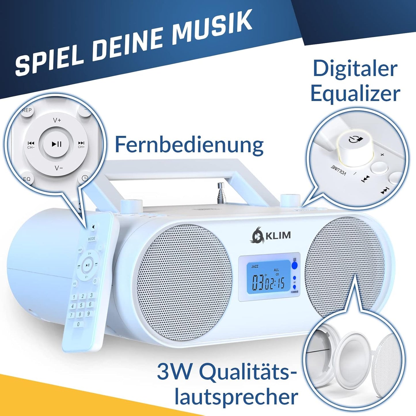 Tragbare Boombox mit CD-Player & Bluetooth, Weiß