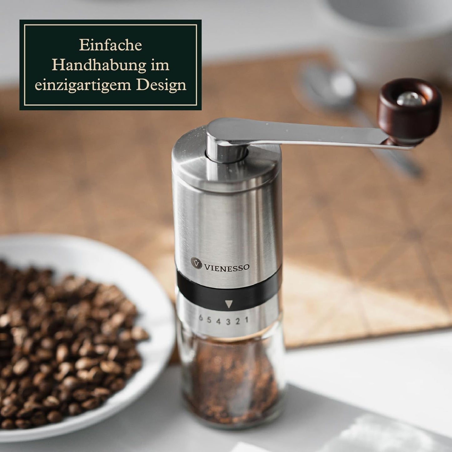 Manuelle Kaffeemühle mit Keramikmahlwerk, Silber