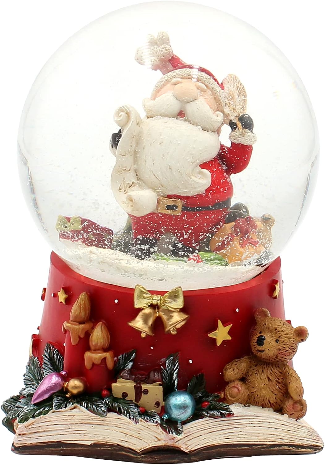 Schneekugel "Weihnachtsmann mit Feder und Wunschzettel", Wm-feder